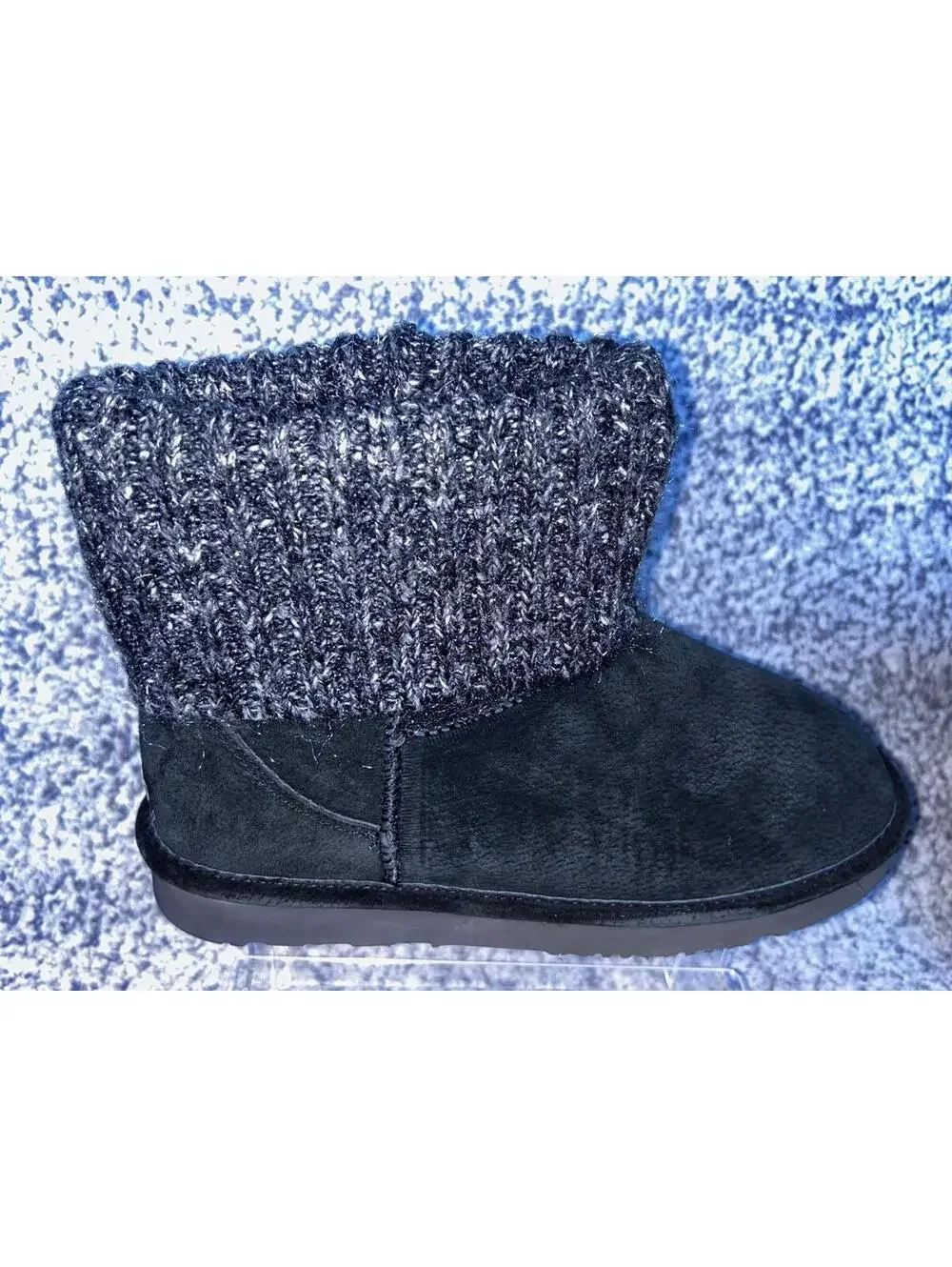 LAMO Black Suede Ankle Boots Women's 10 Knit Cuff Fleece Lined Winter NIB